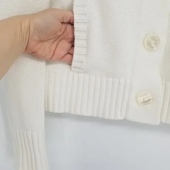 White Cotton Sailor Style Lapel Cardigan - M - w/ front pockets - Vintage, Comfy - Picture 2 of 5